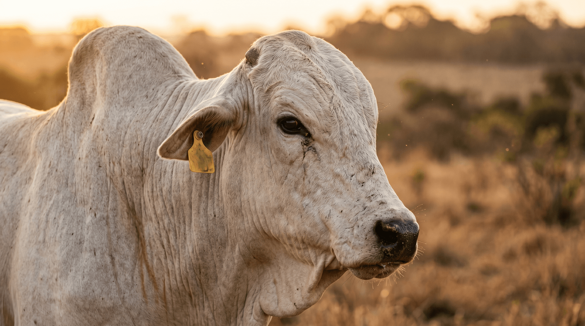 Close-up portrait of white Nelore cattle